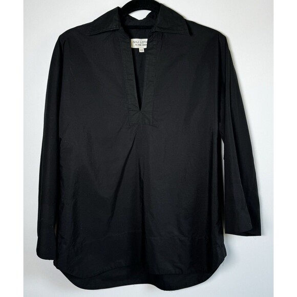 Nili Lotan Mae Poplin Popover Extra Small Black Cotton Oversized Tunic